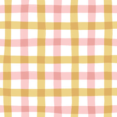 Seamless Repeat Vector Pattern Hand Drawn Gingham Check Plaid Pink Yellow Girl Sweet