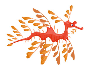 Leafy sea dragon. Cartoon weedy seahorse, cute underwater animal flat vector illustration. Australia fauna seahorse © GreenSkyStudio