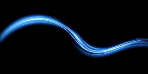 Abstract effect of movement with the speed of light. Blue spiral glow effect. Magic shiny line. Neon. Background.