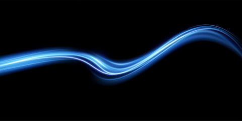 Abstract effect of movement with the speed of light. Blue spiral glow effect. Magic shiny line. Neon. Background.