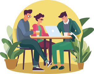 Vector illustration of office workers sitting at desks in flat design style