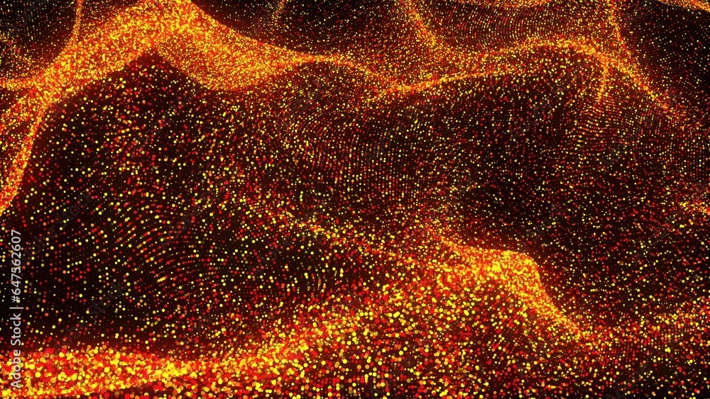 Poster gold wave particles. computer generated 3d render