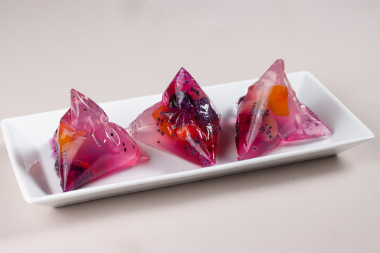 Jelly Zongzi Fruits Dumplings to Celebrate Chinese Dragon Boat Festival.