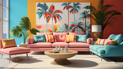 Stylish Room Interior Mockup, Modern Interior Design, 3D Render, 3D Illustration