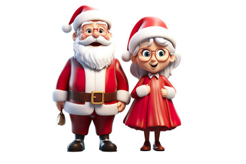 3d cartoon Santa and Mrs Claus in the funny style isolated PNG