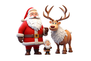 3d cartoon Santa and reindeer isolated PNG