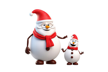 3D cartoon Santa and Snowman funny isolated PNG