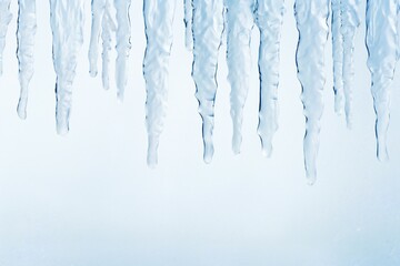 Icicles border on white background with empty copy space Generative AI