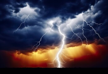 Lightning strikes on a cloudy dramatic stormy sky.