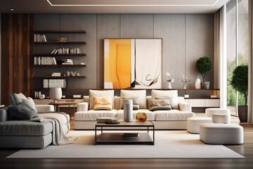 Fototapeta premium Modern living room with sofa and furniture.