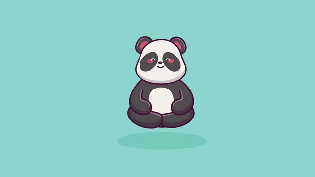 Cute adorable baby panda yoga meditating floating aesthetic cartoon animation 4k loop