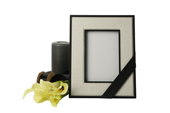 PNG, mourning candles with photo frames isolated on white background.