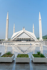 Fototapeta na wymiar Faisal mosque on sunny day, Islamabad, Pakistan