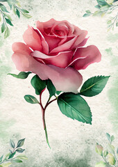 Watercolor clipart in pink rose flower with colorfull background