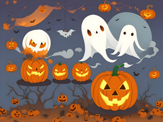 halloween background with pumpkins,ai generative 