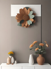 A simple minimalistic flower art with mild colors, boho style. ai generative
