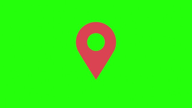 Red Location pointing icon green screen cartoon animation 4k loop