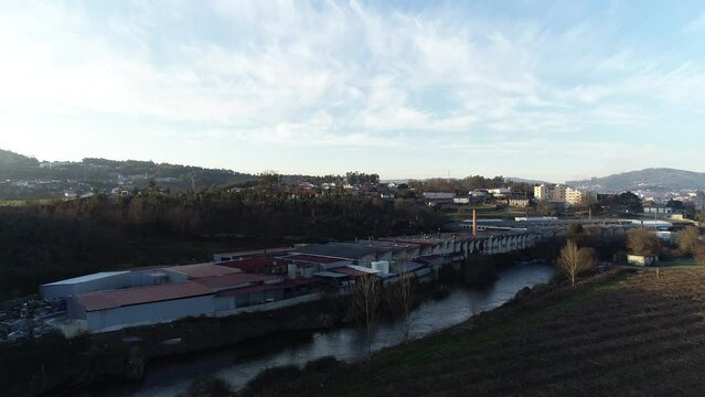 Aerial View of factory next to the river