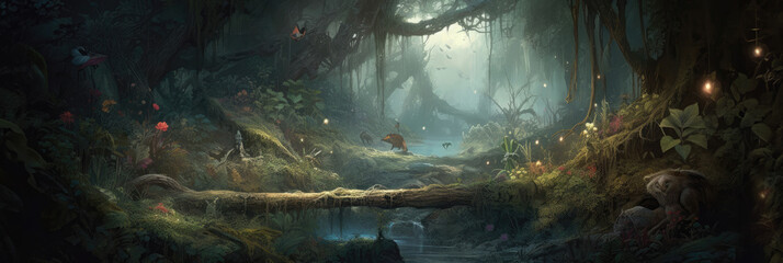 Mystical forest with magical elements