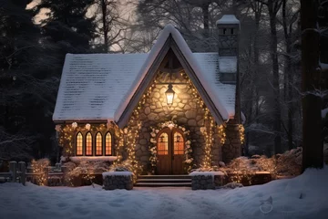 Foto op Plexiglas church in the snow at christmas night © Gbor