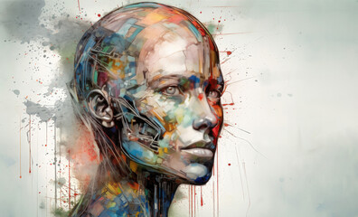 Watercolor head as an AI concept