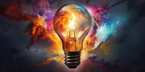 Foto op Plexiglas illustration of a light bulb with splash of color, generative AI © VALUEINVESTOR