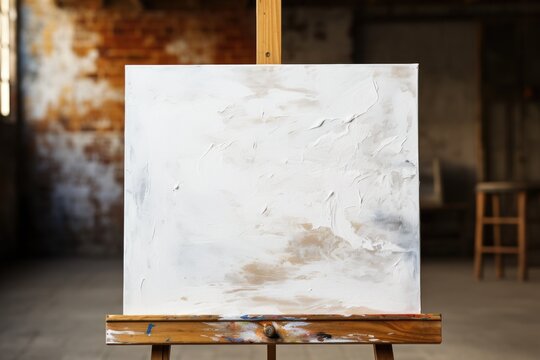 Empty canvas in painter artist studio workspace, Closeup shot, Generate with Ai.