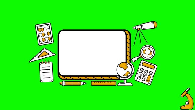 Animated Education, blacboard, back to school Background with Green Screen and Copy Space Area. Suitable to place on video content with this theme.