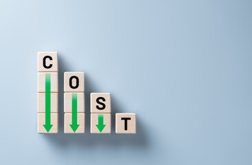 Lean and Cost reduction concept. Decreasing company expenses to maximize profits. Stacked wooden...