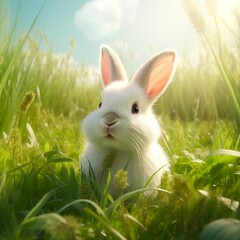 Obraz premium A little rabbit in the grass
