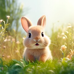 Obraz premium A little rabbit in the grass