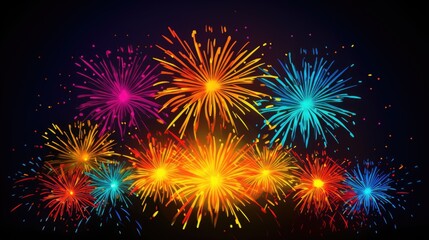 Fototapeta premium Fireworks banner for Diwali festival of lights background. Colorful Indian firework illustration.