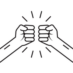fighting gesture with two thin line fists. concept of danger, riot, revolt, versus, aggression, confrontation. isolated on white background. linear style trend modern logo design vector illustration