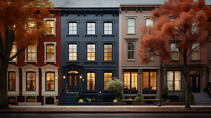 This highly detailed photograph captures the urban elegance of a modern townhouse. With clean...