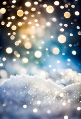 Fototapeta na wymiar Accumulated snow and sparkling white bokeh background
