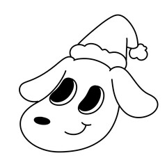 Santa dog outline Merry Christmas and Happy New year trendy retro  groovy cartoon doodle style characters and element