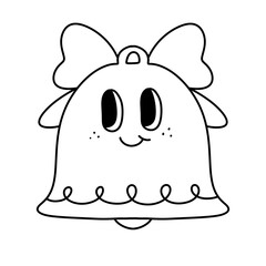 jingle bell outline Merry Christmas and Happy New year trendy retro cartoon doodle style characters and element