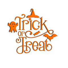 Orange trick or treat lettering on background.