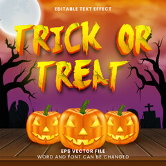 Trick or treat halloween 3d editable vector text effect
