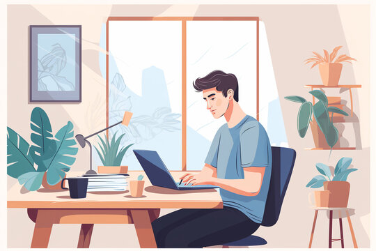 a person who effectively manages their tasks and priorities in a home office environment. Freelancer at work. Work from home