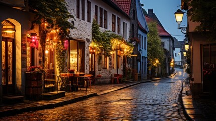 Fototapeta na wymiar Photo of a cozy street in Tallinn's Old Town. Estonia Saiakang Street in Old Tallinn