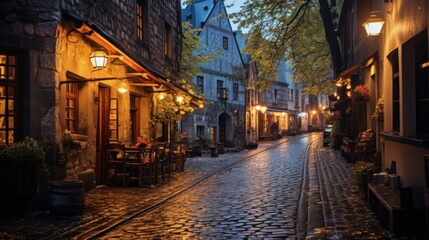 Fototapeta na wymiar Photo of a cozy street in Tallinn's Old Town. Estonia Saiakang Street in Old Tallinn