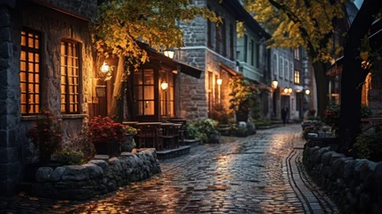 Fotobehang Smal steegje Photo of a cozy street in Tallinn's Old Town. Estonia Saiakang Street in Old Tallinn