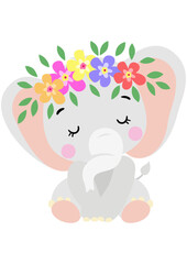 Adorable elephant with wreath floral on head