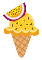 Delicious passion fruit ice cream cone