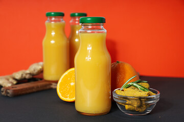 Concept of healthy drink - ginger turmeric liquid