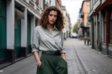 Fototapeta premium Young confident woman posing on a street