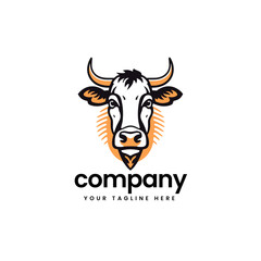 head of buffalo cow cart bull cattle dairy farm pet mascot emblem sports logo illustration icon flat t shirt design