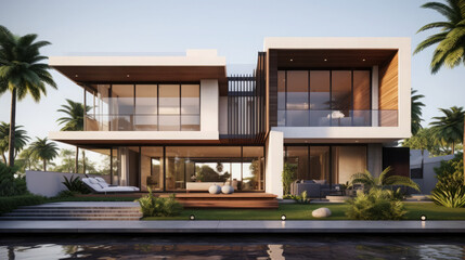 Fototapeta premium Architectural Brilliance: The Modern Abode with Vast Glass Windows
