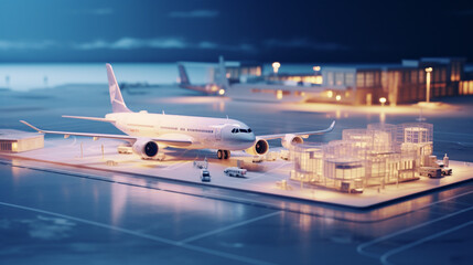 Abstract background airport and runway in mordern style in paper art and craft design concept. Created using generative AI.